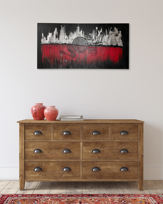 12 - Abstrakte Acrylmalerei Rot-Schwarz-Weiß - Unikat 50x100cm