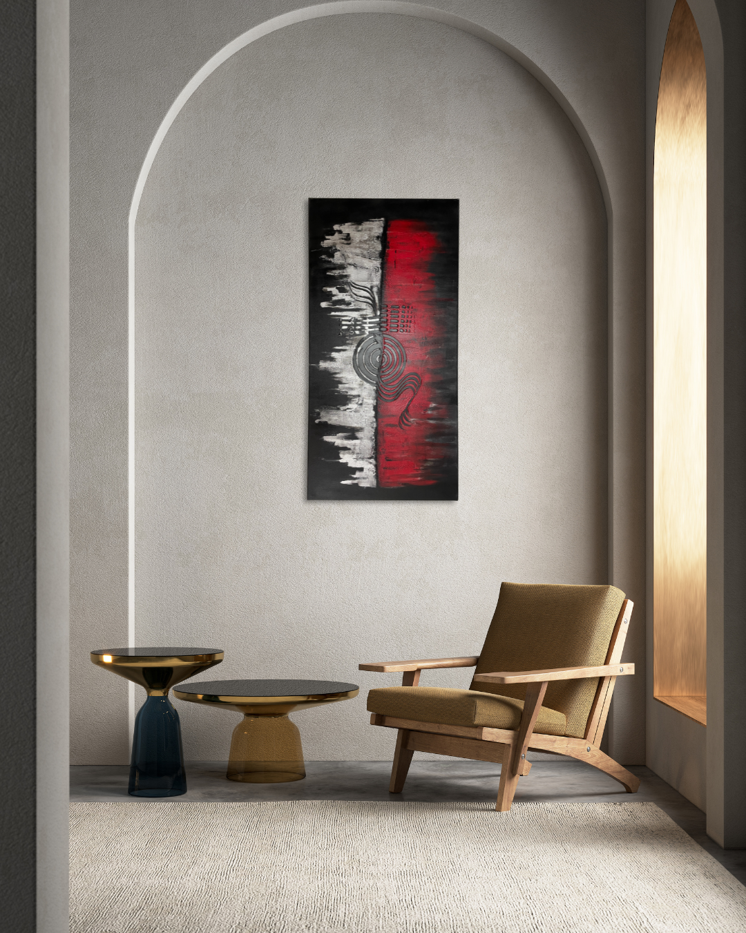 12 - Abstrakte Acrylmalerei Rot-Schwarz-Weiß - Unikat 50x100cm