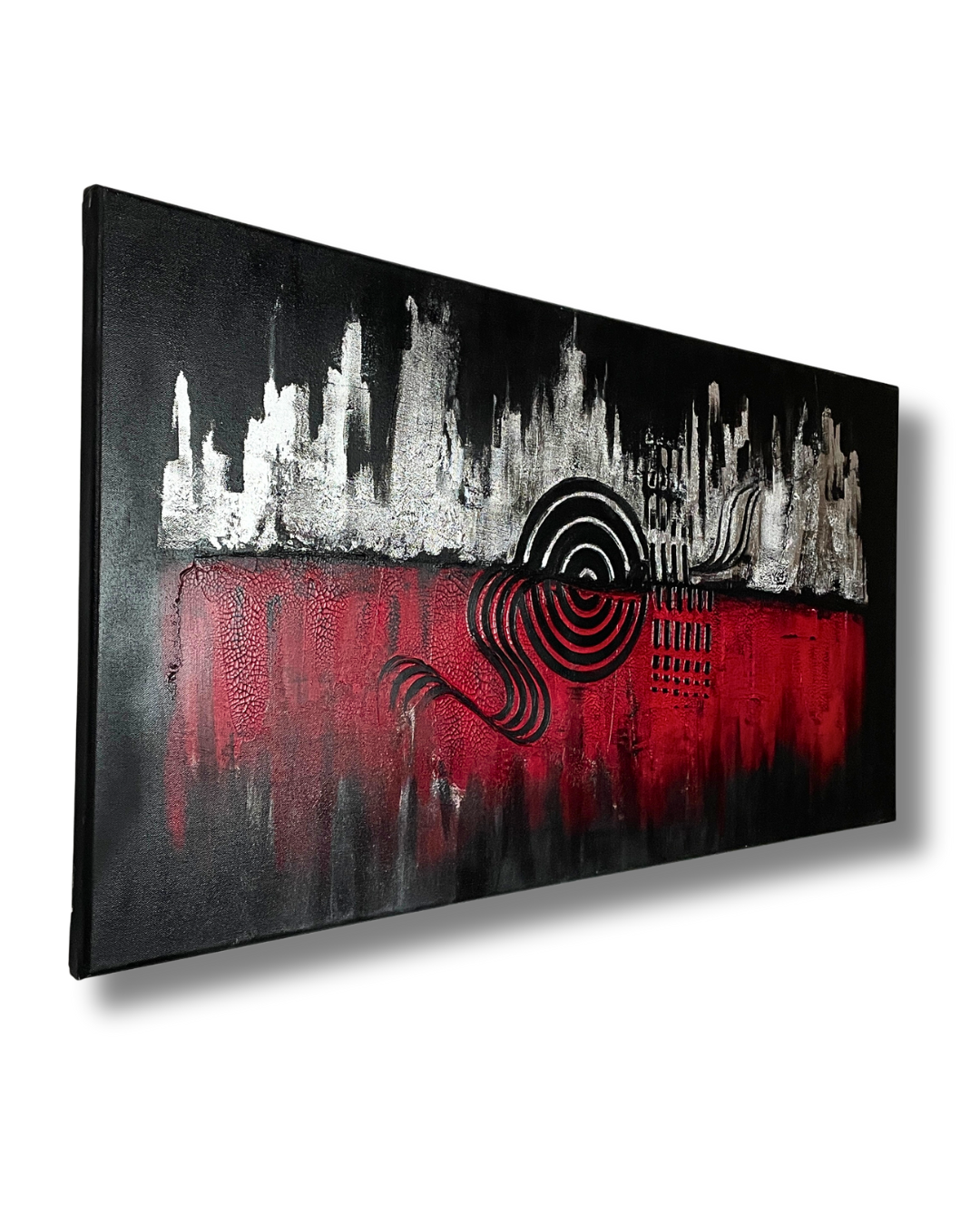 12 - Abstrakte Acrylmalerei Rot-Schwarz-Weiß - Unikat 50x100cm