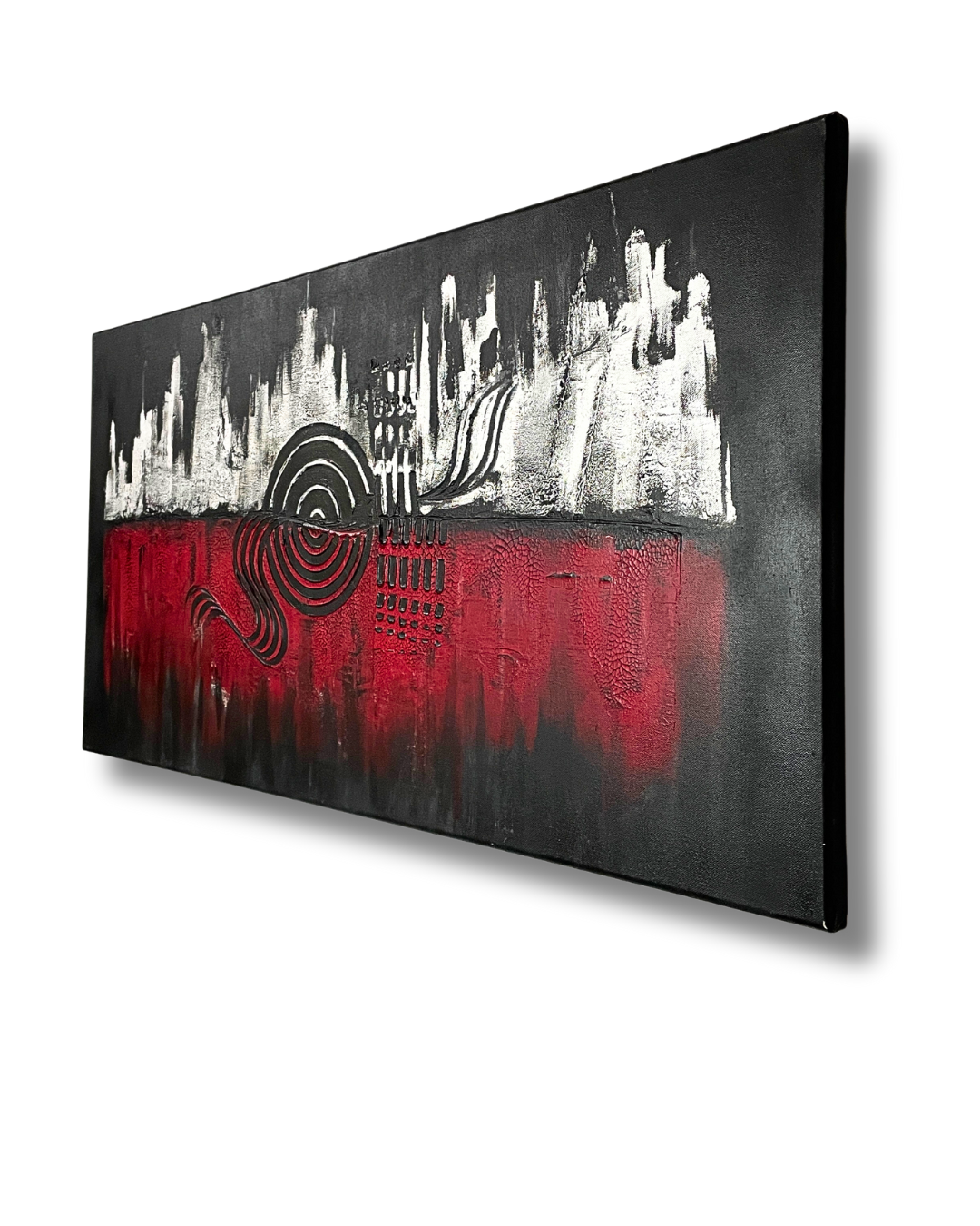 12 - Abstrakte Acrylmalerei Rot-Schwarz-Weiß - Unikat 50x100cm