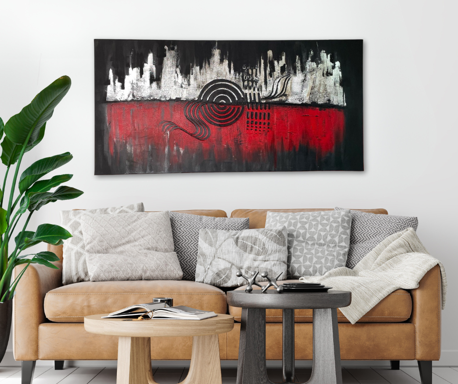 12 - Abstrakte Acrylmalerei Rot-Schwarz-Weiß - Unikat 50x100cm