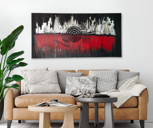 12 - Abstrakte Acrylmalerei Rot-Schwarz-Weiß - Unikat 50x100cm