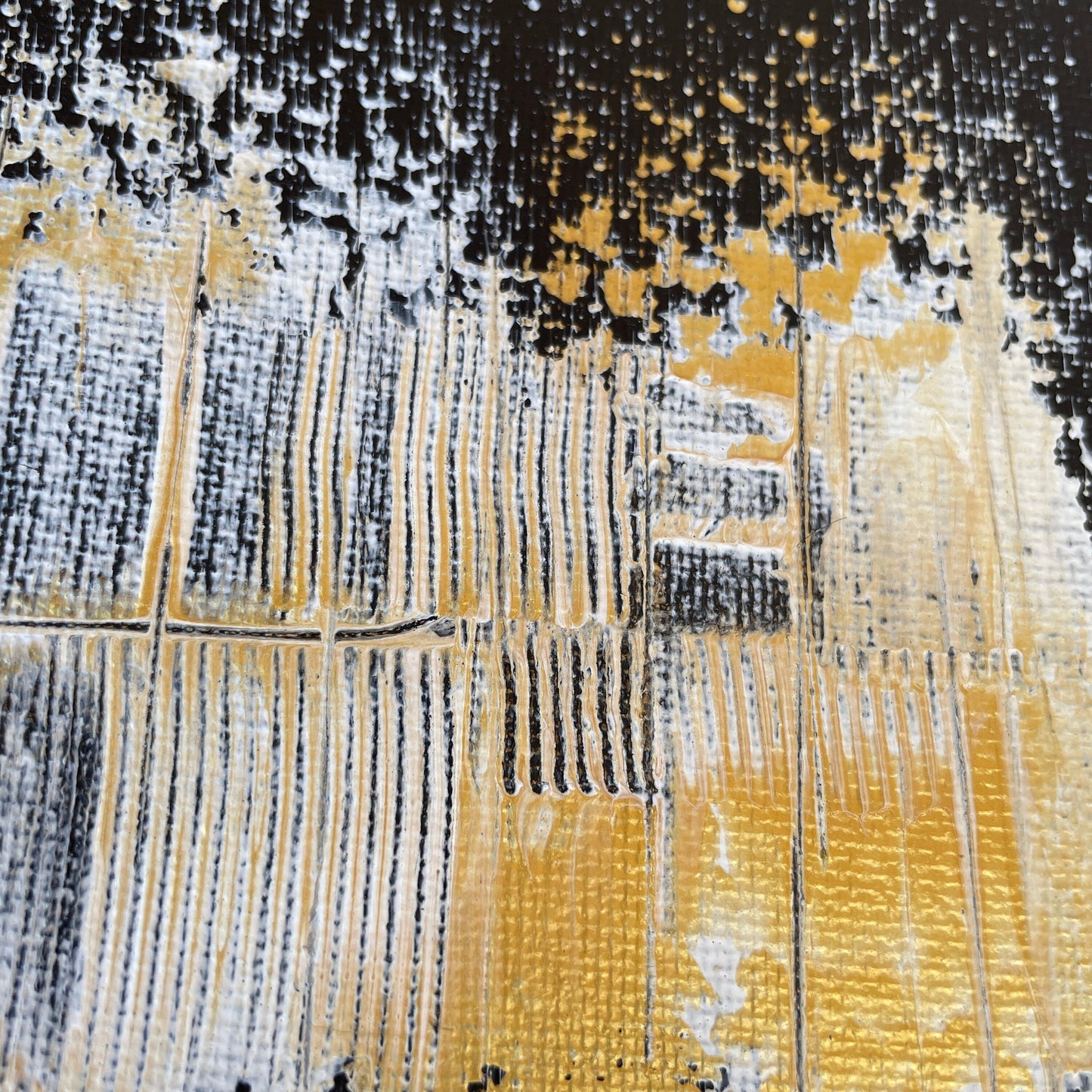 Handgemaltes abstraktes Kunstwerk in Schwarz, Gold und Weiß