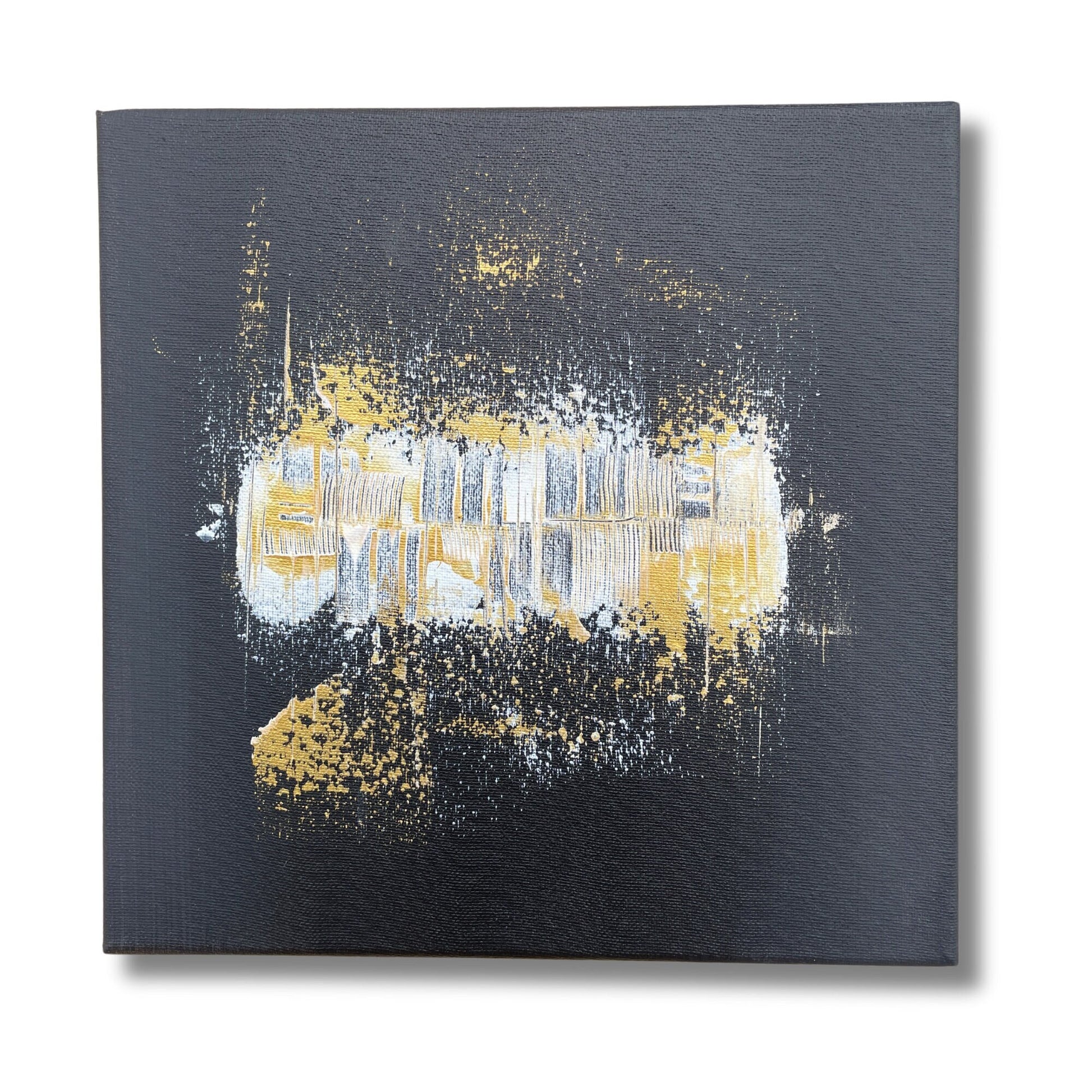 Quadratisches Acrylbild in Schwarz mit eleganten Gold- und Cremeweiß-Akzenten