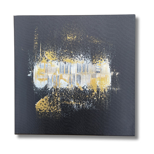 Quadratisches Acrylbild in Schwarz mit eleganten Gold- und Cremeweiß-Akzenten