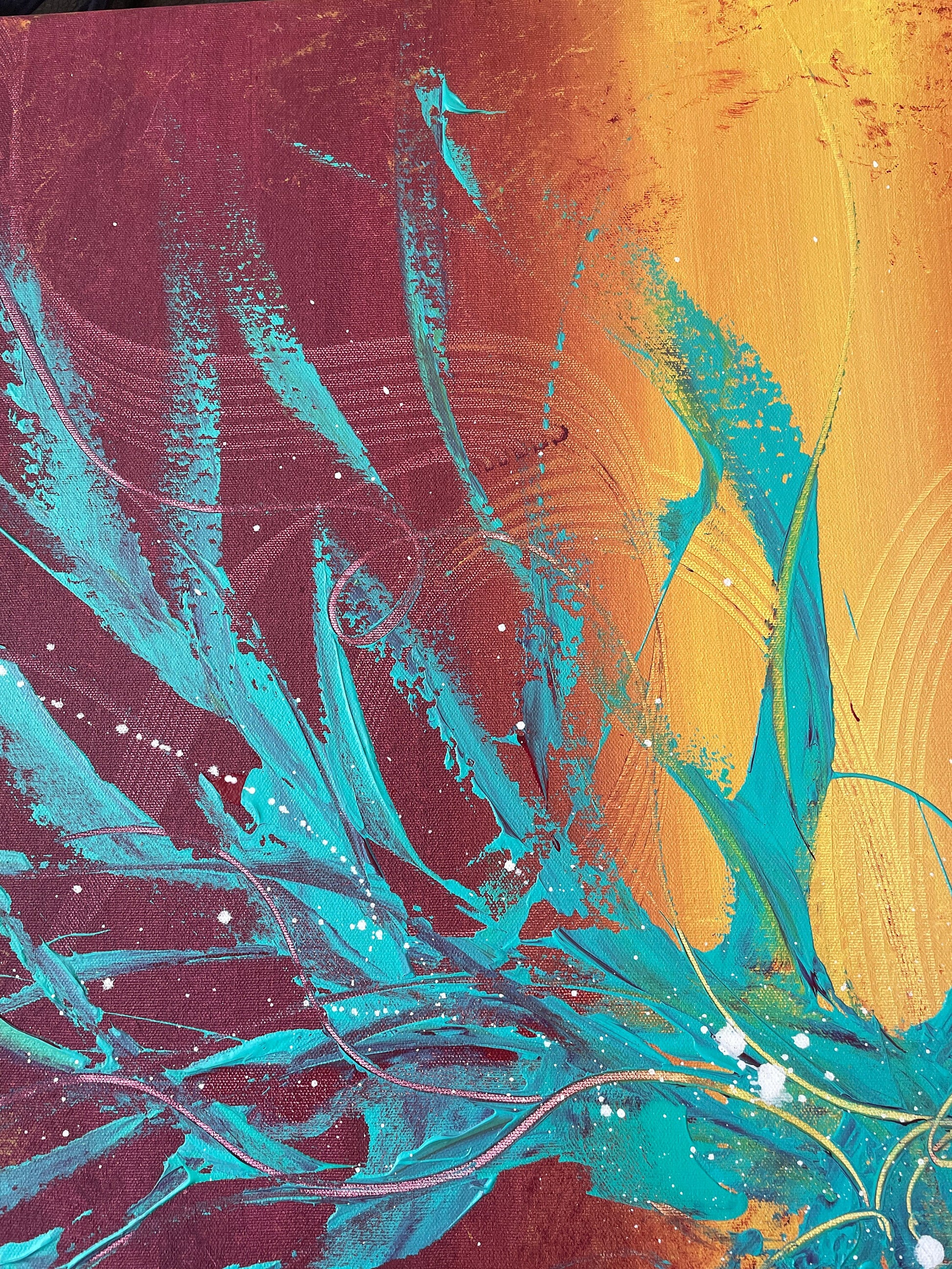 Originales Acrylgemälde der Künstlerin Janiscolorart in Beere und Türkis