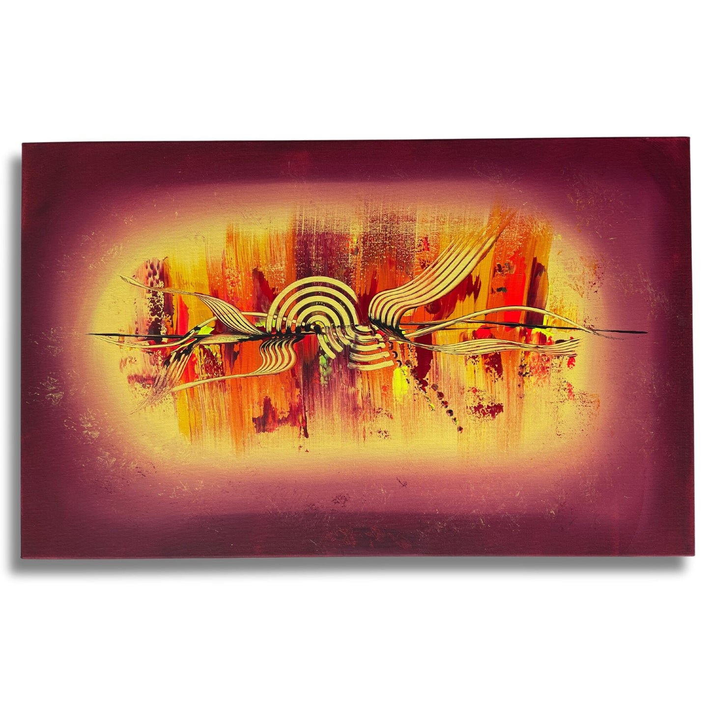 Großformatiges Acrylbild mit Warmfarben und dunklem Rahmeneffekt