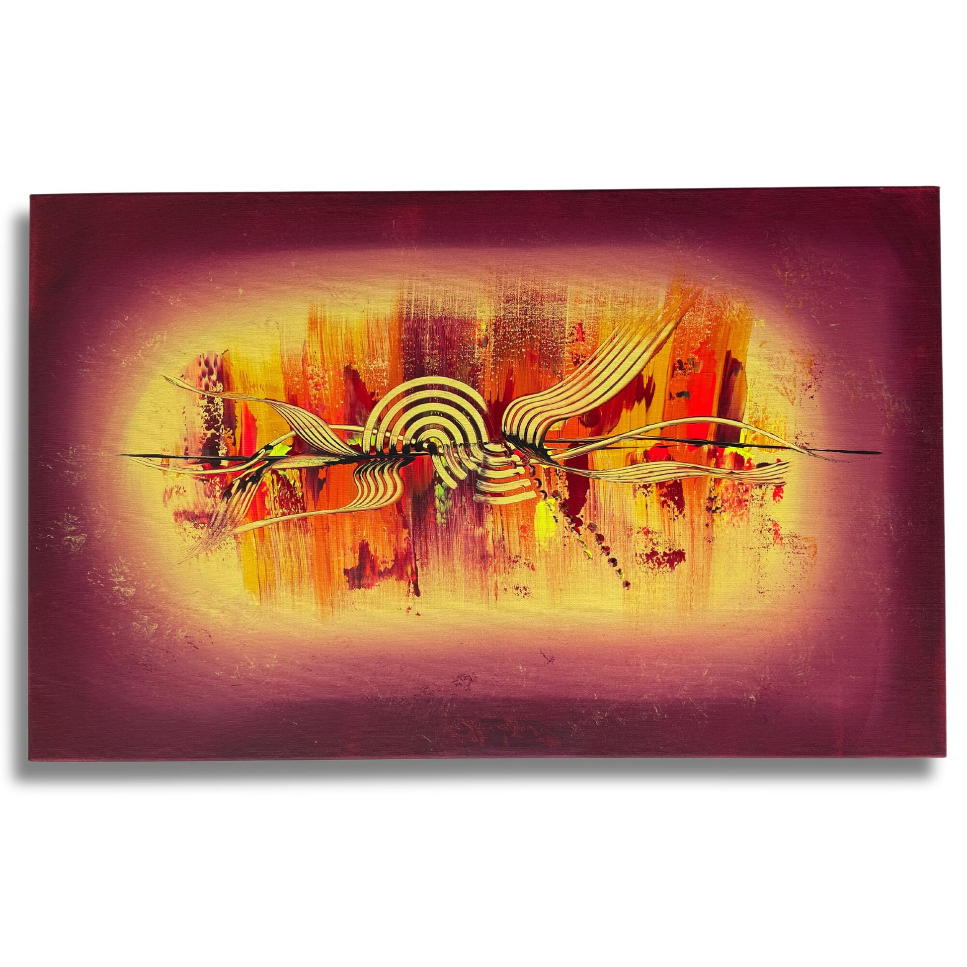 Großformatiges Acrylbild mit Warmfarben und dunklem Rahmeneffekt