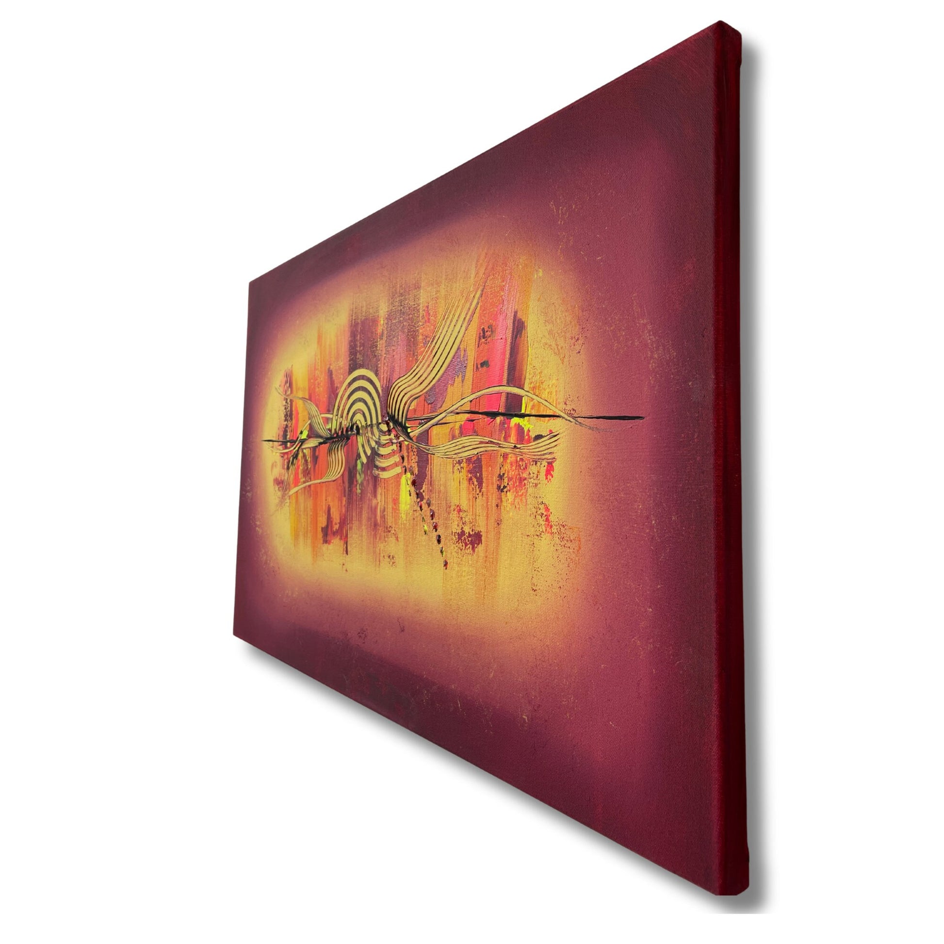 Abstraktes Acrylgemälde, Seitenansicht mit sichtbarer Leinwandtiefe