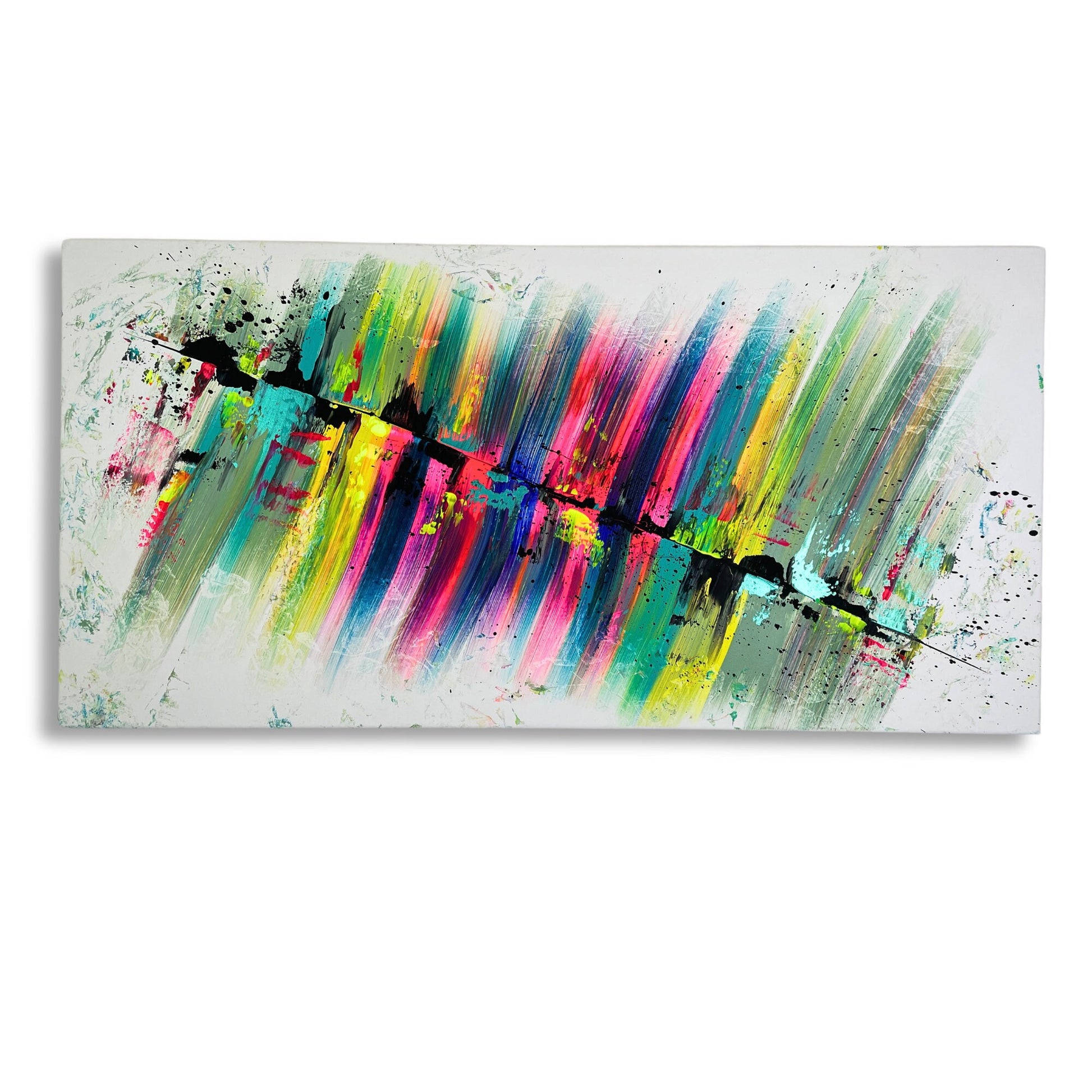 Großformatiges Acrylbild mit energiegeladener Farbkomposition in Neonfarben