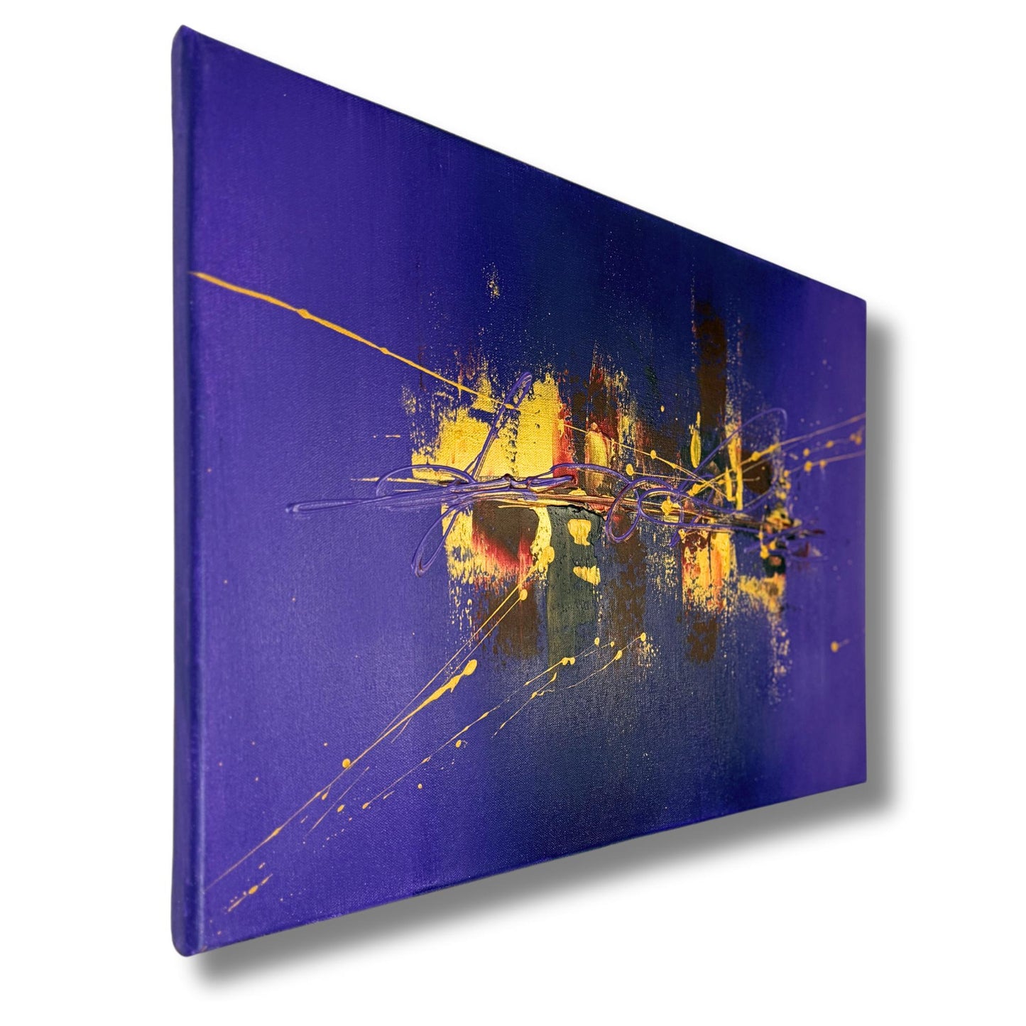 Abstraktes Acrylgemälde, Seitenansicht mit sichtbarer Leinwandtiefe