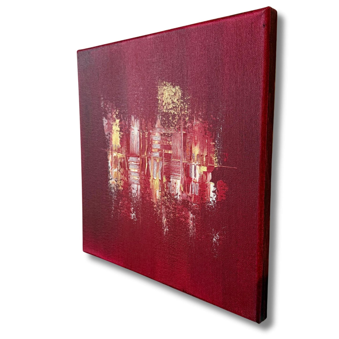 Schönes Wandbild Quadratisch. Tiefe Rot-Struktur mit eleganten Gold- und Weiß-Akzenten. Modernes abstraktes Original.